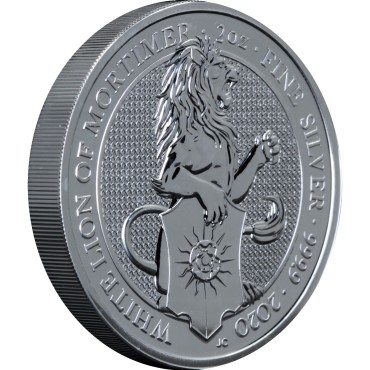 Серебряная монета 2oz Белый Лев Мортимера (серия "Звери Королевы") 5 фунтов 2020 Великобритания