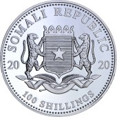 Серебряная монета 1oz Слон 100 шилингов 2020 Сомали