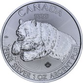 Серебряная монета 1oz Гризли 5 долларов 2019 Канада