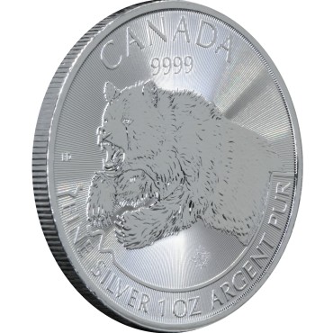 Серебряная монета 1oz Гризли 5 долларов 2019 Канада