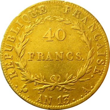 Золотая монета 40 франков Наполеона Бонапарта AN13 1804-1805 Франция