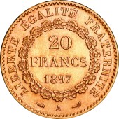 Золотая монета 20 франков 1897 Франция