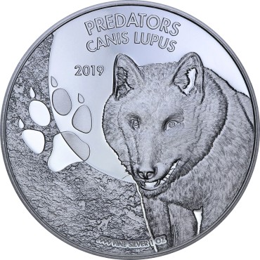 Срібна монета 1oz Вовк (Canis Lupus) 20 франків Конго 2019
