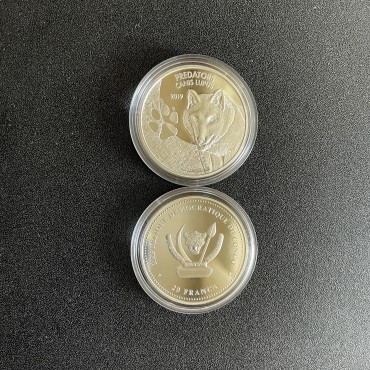Срібна монета 1oz Вовк (Canis Lupus) 20 франків Конго 2019