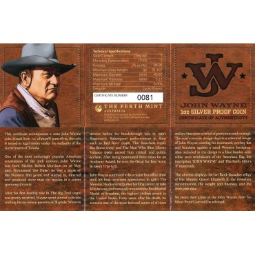 Срібна монета 1oz Джон Уейн 1 долар 2020 Тувалу (кольорова)