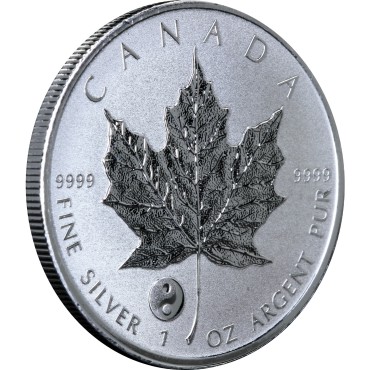Серебряная монета 1oz Кленовый Лист "Инь Ян" 5 долларов 2016 Канада