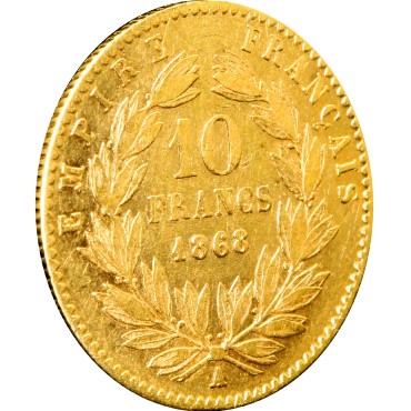 Золотая монета 10 франков 1868 Франция