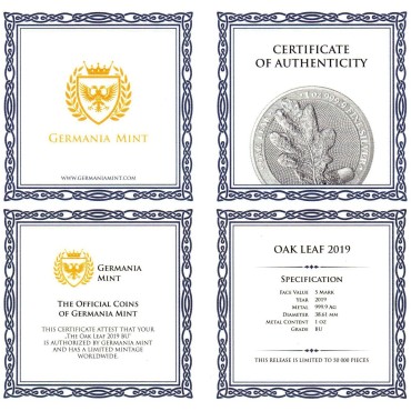 Срібна монета 1oz Дубовий Лист Німеччина 2019 Limited Edition for WORLD MONEY FAIR'20