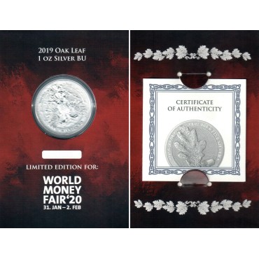 Срібна монета 1oz Дубовий Лист Німеччина 2019 Limited Edition for WORLD MONEY FAIR'20
