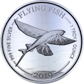 Серебряная монета 1oz Летучая Рыба 1 доллар 2019 Барбадос