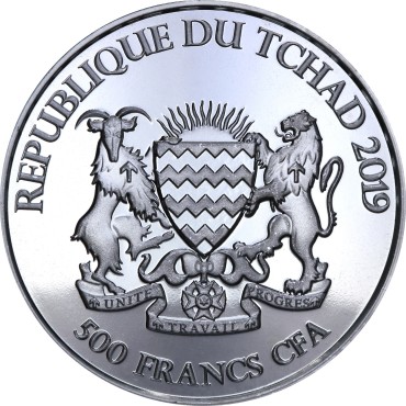 Серебряная монета 1oz Ирландский Олень серия "Кельтские животные" 500 франков КФА 2019 Чад