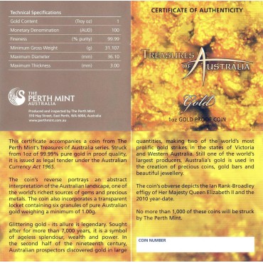 Золота монета 1oz Скарби Австралії 100 доларів 2010 Австралія