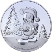 Серебряная монета 1oz Рождественский Микки Маус 2 доллара 2019 Ниуэ