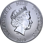 Серебряная монета 1oz Рождественский Микки Маус 2 доллара 2019 Ниуэ