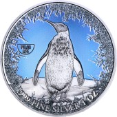Срібна монета 1oz Пінгвін 2 долара 2019 Ніуе (кольорова)