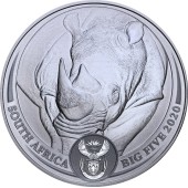 Серебряная монета 1oz Носорог 5 ранд 2020 Южная Африка