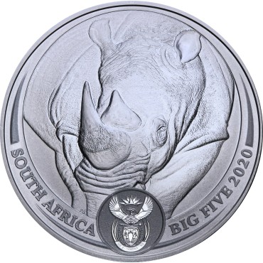 Серебряная монета 1oz Носорог 5 ранд 2020 Южная Африка