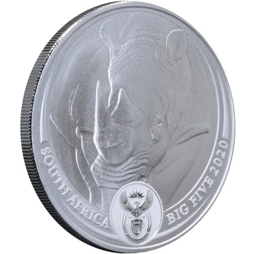 Серебряная монета 1oz Носорог 5 ранд 2020 Южная Африка