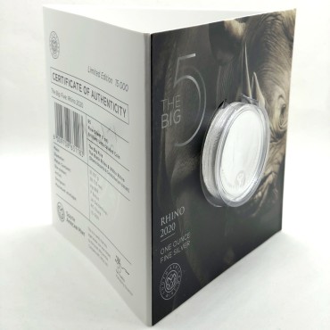 Срібна монета 1oz Носоріг 5 ранд 2020 Південна Африка