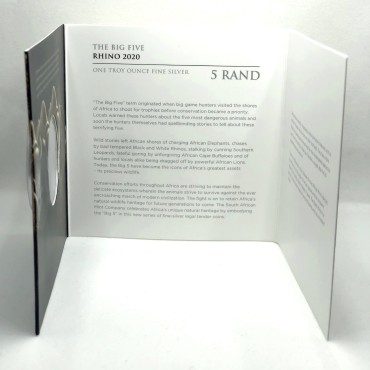 Срібна монета 1oz Носоріг 5 ранд 2020 Південна Африка