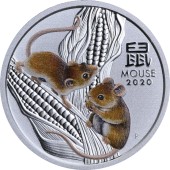 Серебряная монета 1/4oz Год Мыши (Крысы) 25 центов 2020 Австралия (цветная)