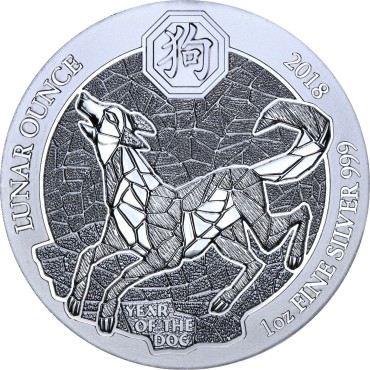 Серебряная монета 1oz Год Собаки 50 франков 2018 Руанда