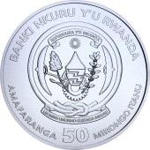 Серебряная монета 1oz Год Собаки 50 франков 2018 Руанда