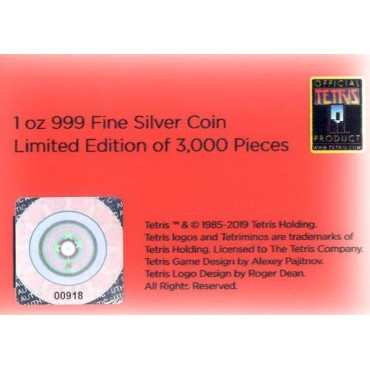Серебряная монета 1oz Тетрис 35-ти летие 2 доллара 2019 НИУЭ (цветная)