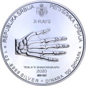 Серебряная монета 1oz Никола Тесла 100 динаров 2020 Сербия