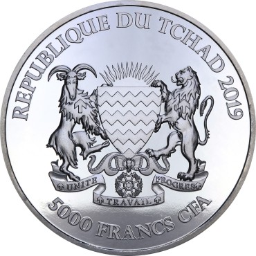 Серебряная монета 1oz Слон 5000 франков КФА 2019 Чад