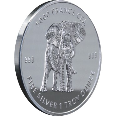 Серебряная монета 1oz Слон 5000 франков КФА 2019 Чад