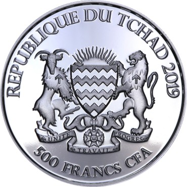 Срібна монета 1oz Лисиця серія "Кельтські тварини" 500 франків КФА 2019 Чад