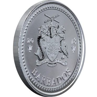 Серебряная монета 1oz Трезубец (со знаком "Ананас") 1 доллар 2018 Барбадос