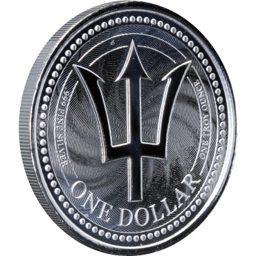Серебряная монета 1oz Трезубец 1 доллар 2019 Барбадос