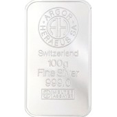 Серебряный слиток 100 грамм 999 Fine Silver Argor-Heraeus