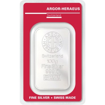 Серебряный слиток 100 грамм 999 Fine Silver Argor-Heraeus