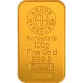Золотий зливок 100 грам 9999 Fine Gold Argor-Heraeus