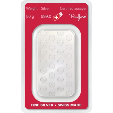 Срібний зливок 50 грам 999 Fine Silver Argor-Heraeus
