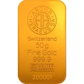 Золотий зливок 50 грам 9999 Fine Gold Argor-Heraeus