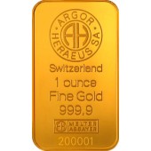 Золотой слиток Одна Унция - 31,1 грамм 9999 Fine Gold 1oz Argor-Heraeus