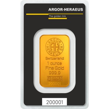 Золотой слиток Одна Унция - 31,1 грамм 9999 Fine Gold 1oz Argor-Heraeus