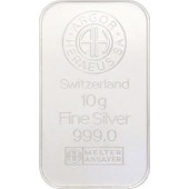 Срібний зливок 10 грам 999 Fine Silver Argor-Heraeus