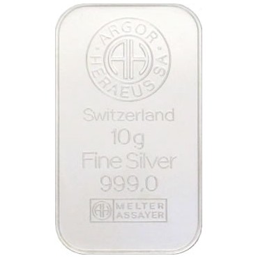 Срібний зливок 10 грам 999 Fine Silver Argor-Heraeus