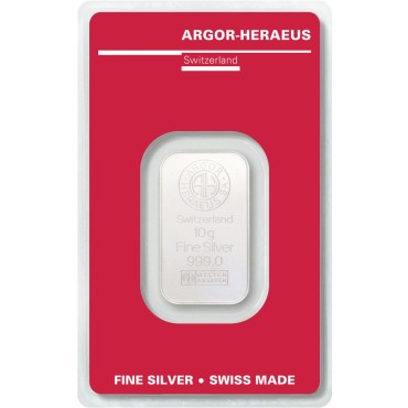 Серебряный слиток 10 грамм 999 Fine Silver Argor-Heraeus