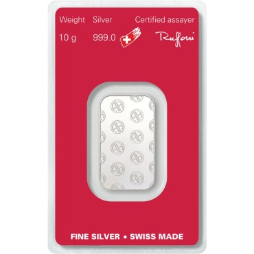 Срібний зливок 10 грам 999 Fine Silver Argor-Heraeus