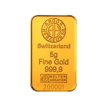 Золотий зливок 5 грам 9999 Fine Gold Argor-Heraeus
