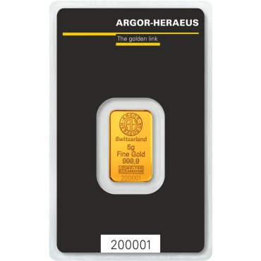 Золотой слиток 5 грамм 9999 Fine Gold Argor-Heraeus