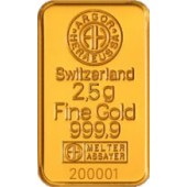 Золотий зливок 2,5 грами 9999 Fine Gold Argor-Heraeus
