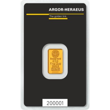Золотий зливок 2,5 грами 9999 Fine Gold Argor-Heraeus