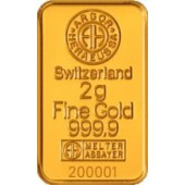 Золотой слиток 2 грамма 9999 Fine Gold Argor-Heraeus